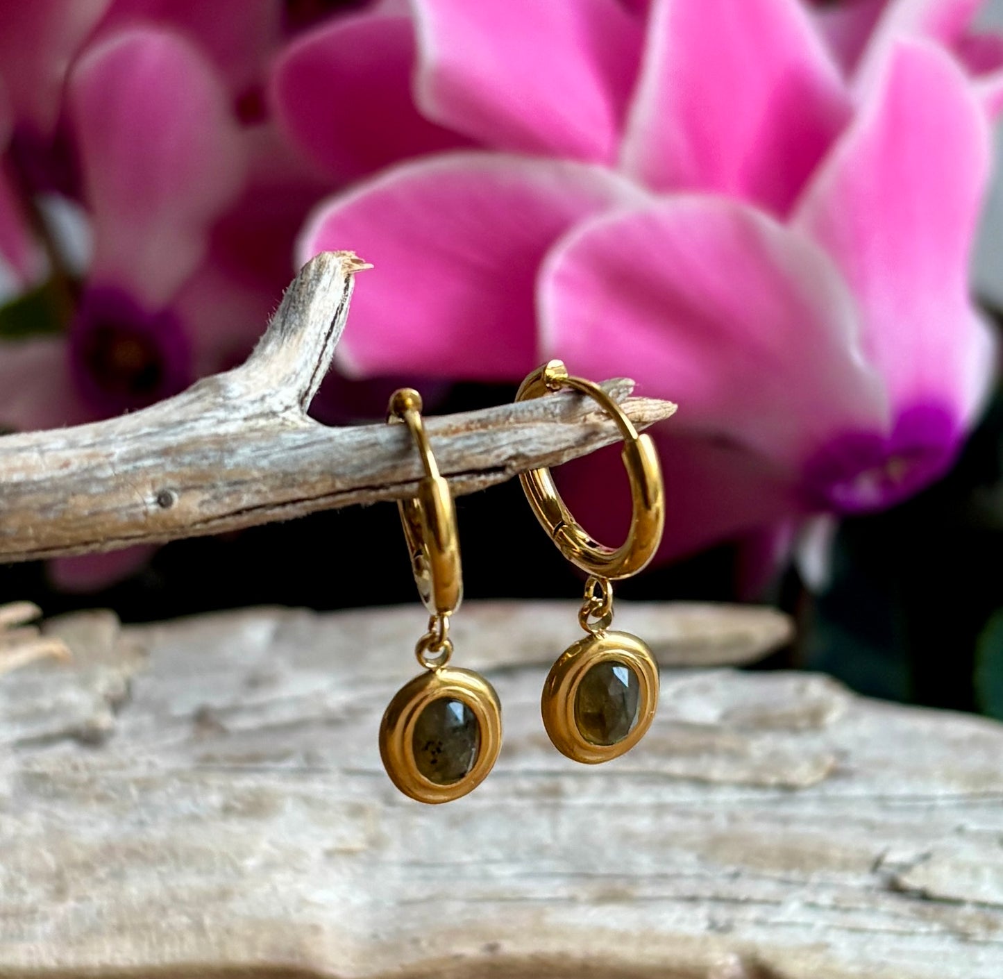 18ct Gold Plated Faceted Natural Stone Huggie Earrings - Available in Two Options