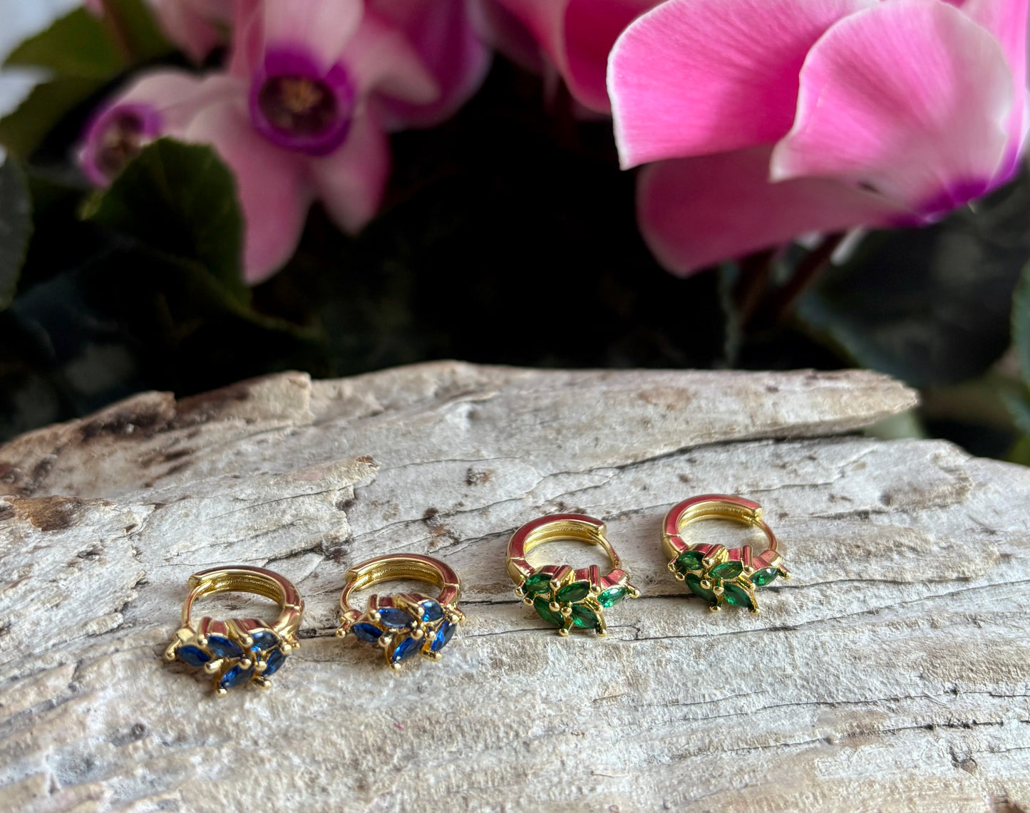 18ct Gold Plated Cubic Zirconia Leaf Huggie Earrings - Available in Two Colours