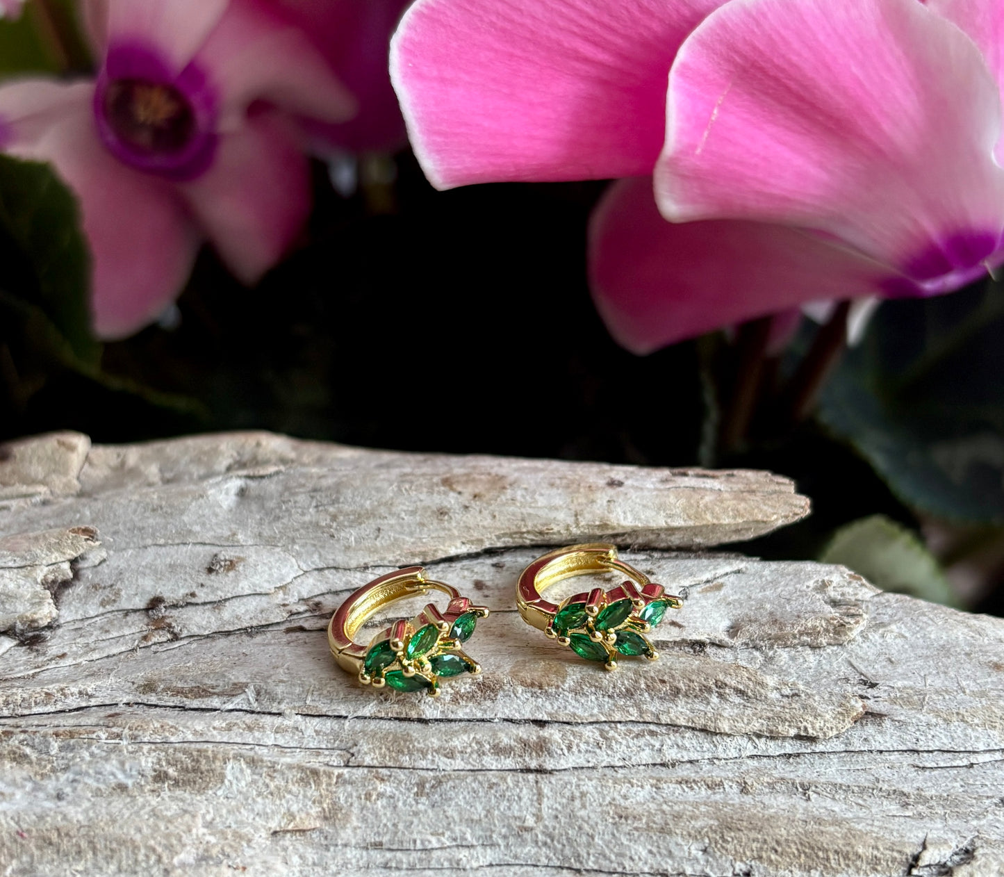 18ct Gold Plated Cubic Zirconia Leaf Huggie Earrings - Available in Two Colours