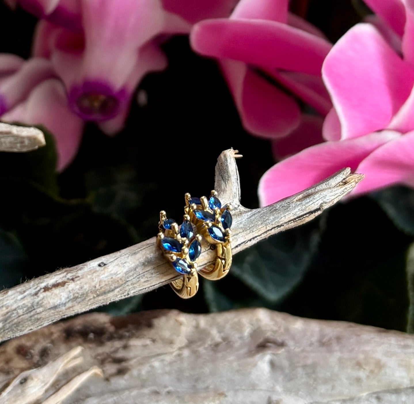 18ct Gold Plated Cubic Zirconia Leaf Huggie Earrings - Available in Two Colours