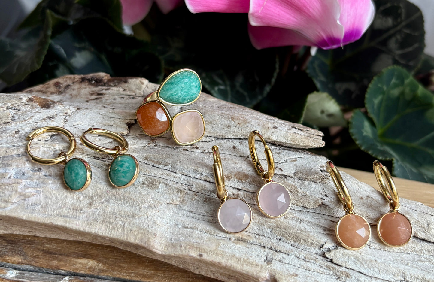 18Ct Gold Plated Faceted Natural Stone Ring - Available in Two Options