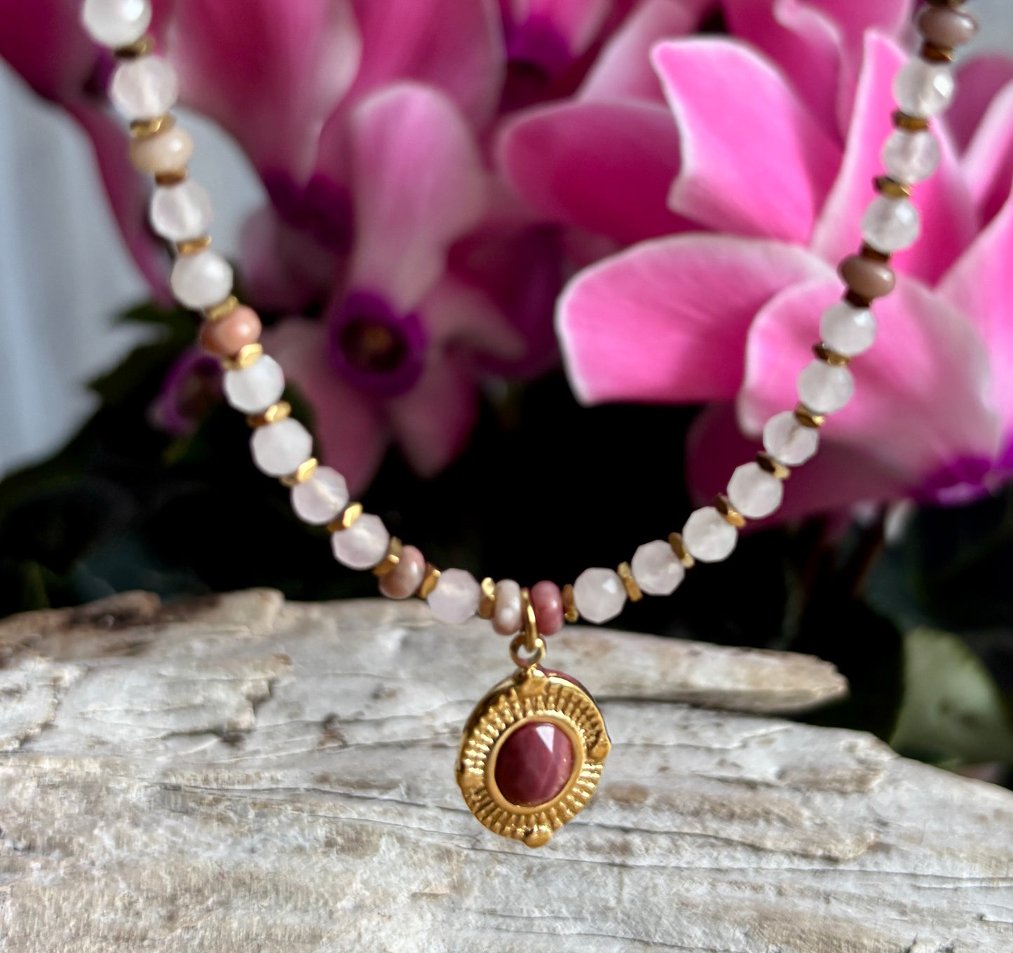 18ct Gold Plated Rose Quartz Beads Necklace