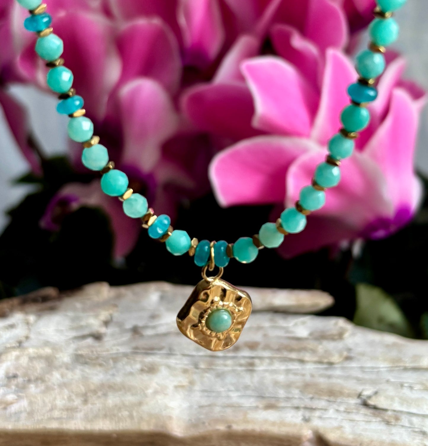 18ct Gold Plated Amazonite Beads Necklace