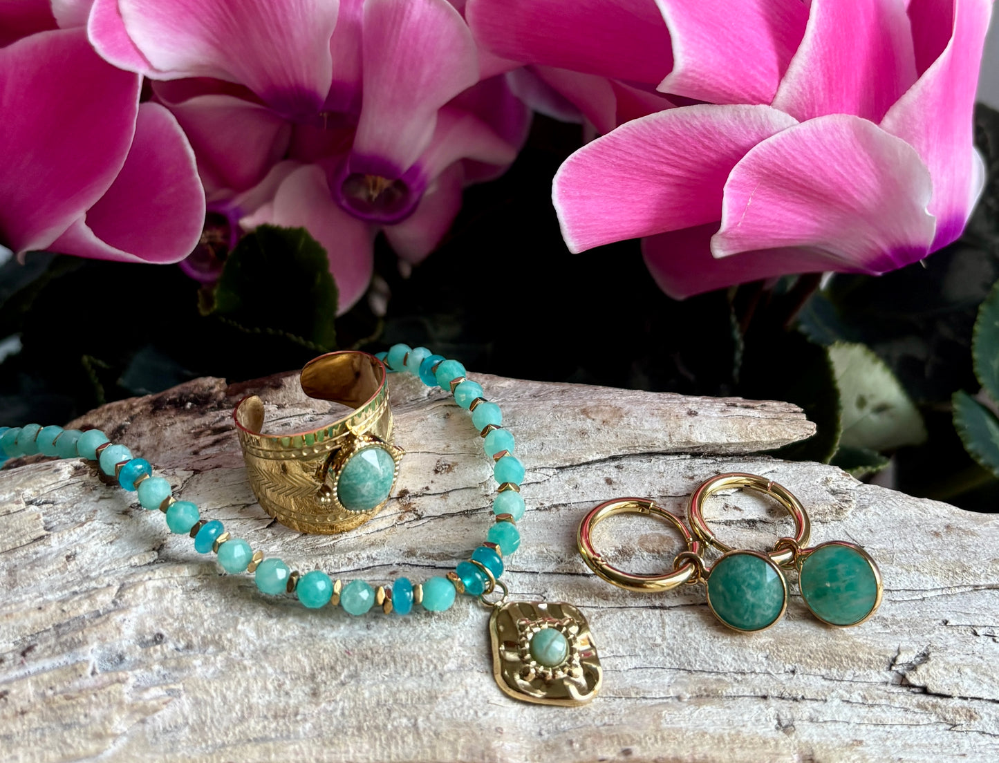 18ct Gold Plated Amazonite Beads Necklace