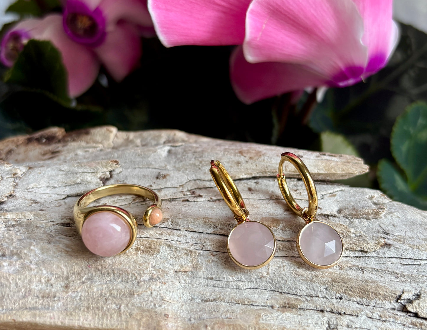 18ct Gold Plated Open Top Natural Stone Ring - Available in Two Options