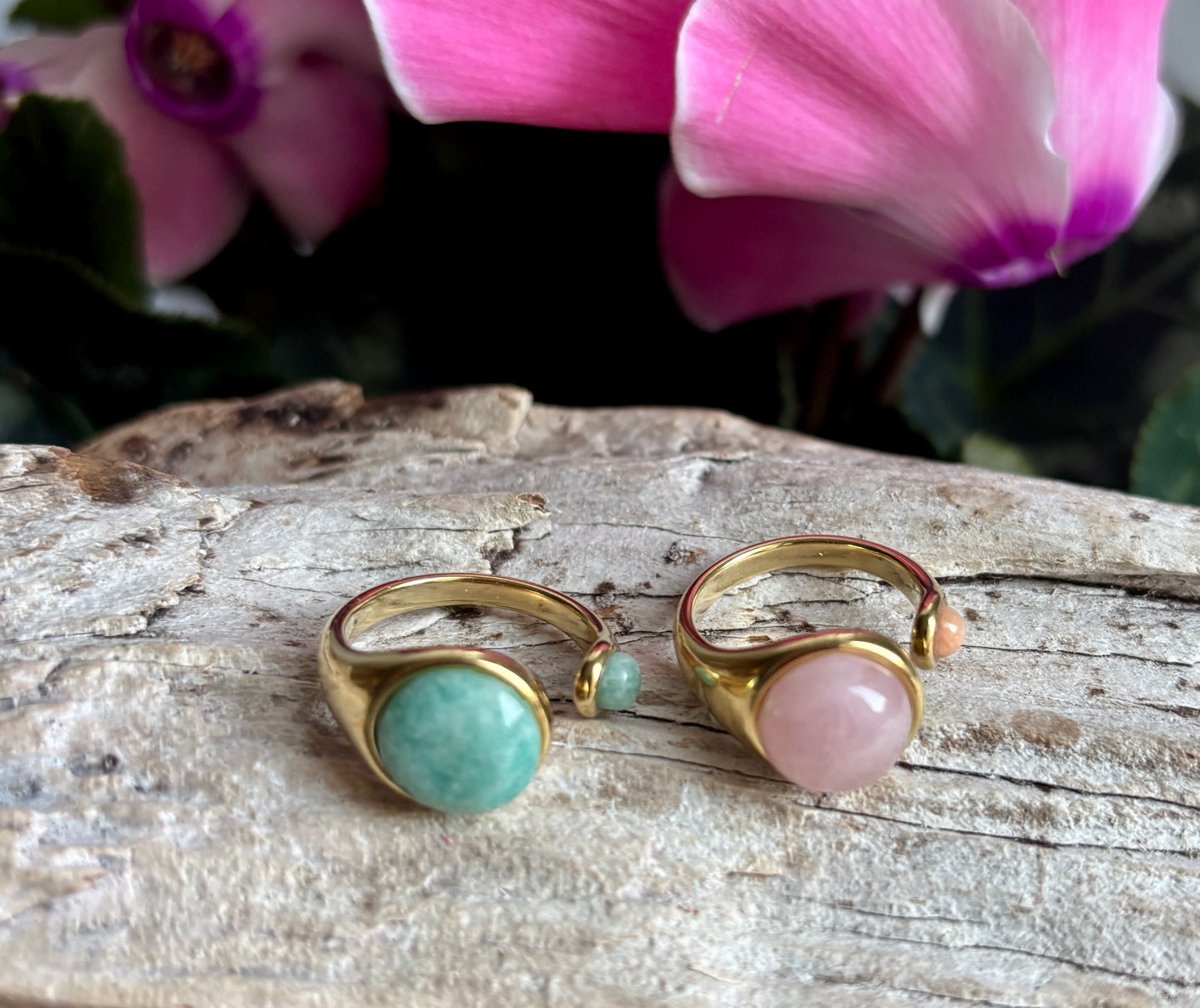 18ct Gold Plated Open Top Natural Stone Ring - Available in Two Options