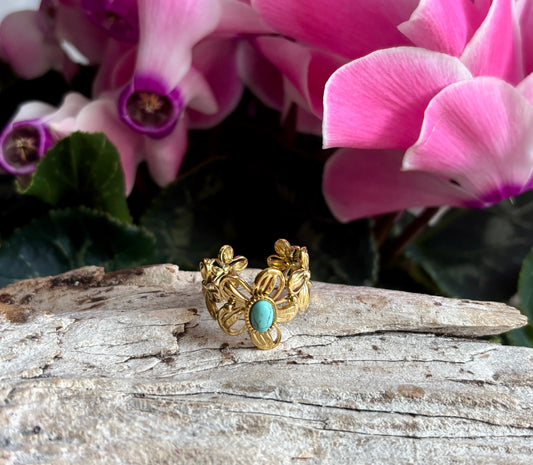 18ct Gold Plated Faceted Natural Stone Flower Ring - Available in Three Options