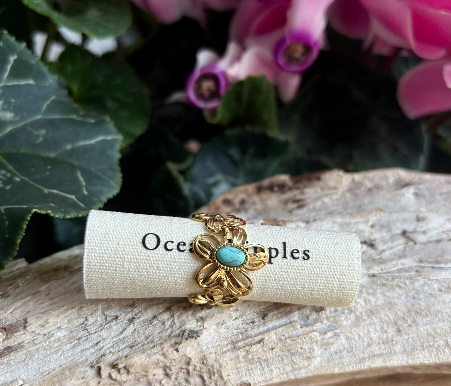 18ct Gold Plated Faceted Natural Stone Flower Ring - Available in Three Options