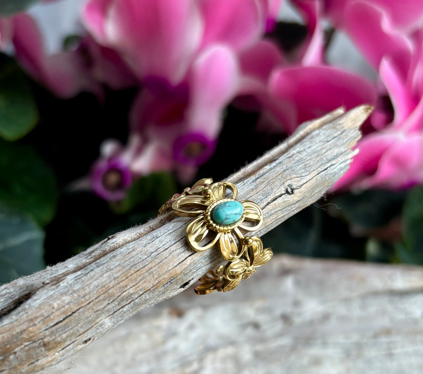 18ct Gold Plated Faceted Natural Stone Flower Ring - Available in Three Options