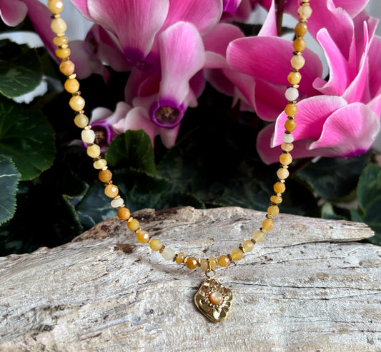 18ct Gold Plated Yellow Mother of Pearl Beads Necklace