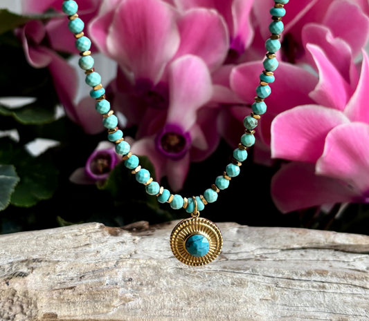 18ct Gold Plated Turquoise Beads Necklace