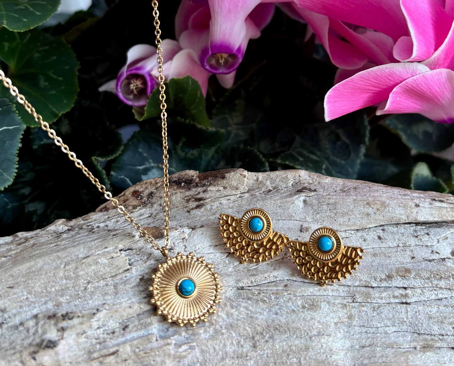 18ct Gold Plated Turquoise Sun Disc Necklace