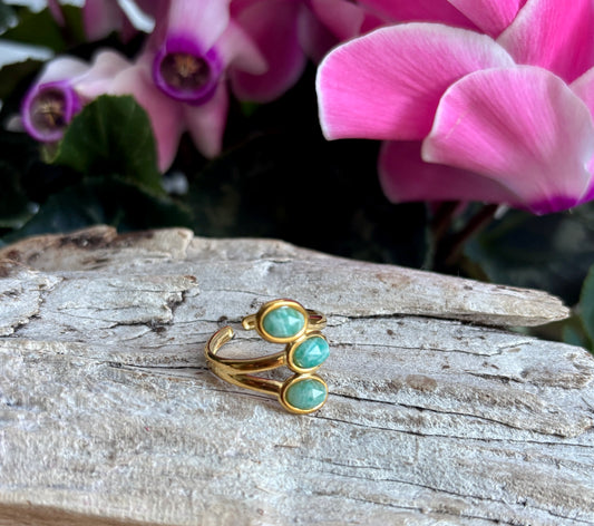 18ct Gold Plated Natural Stone Triple Band Ring - Available in Two Options