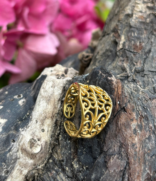 18ct Gold Plated Adjustable Hollow Cage Ring