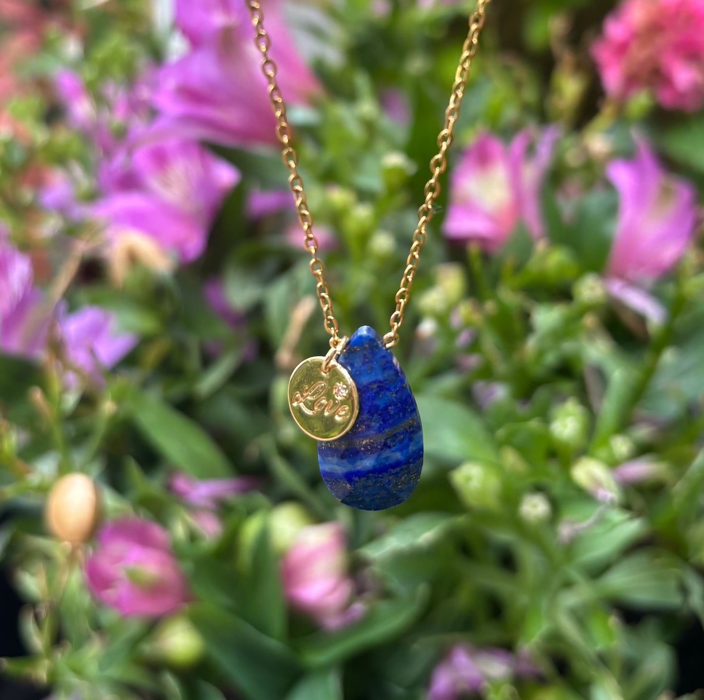 Personalised 18ct Gold Plated Lapis Lazuli Drop Necklace + Free Matching Bracelet