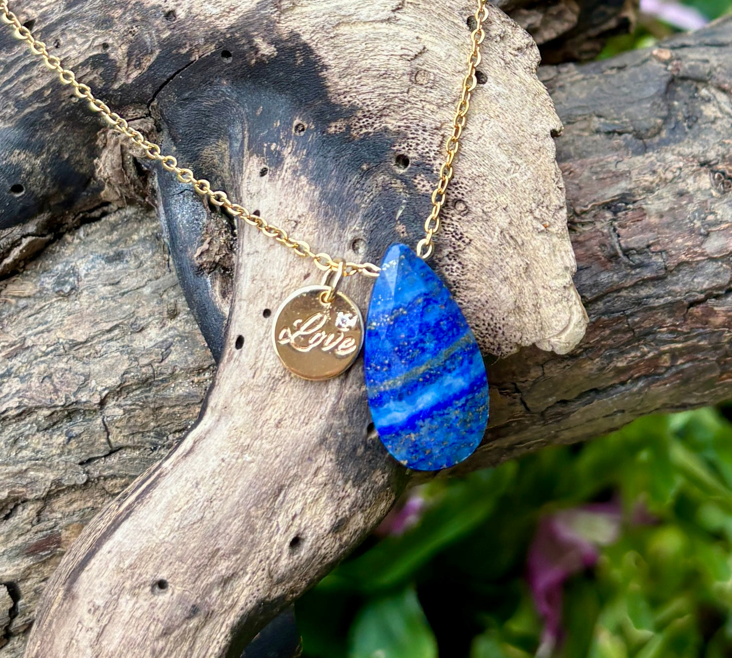 Personalised 18ct Gold Plated Lapis Lazuli Drop Necklace + Free Matching Bracelet