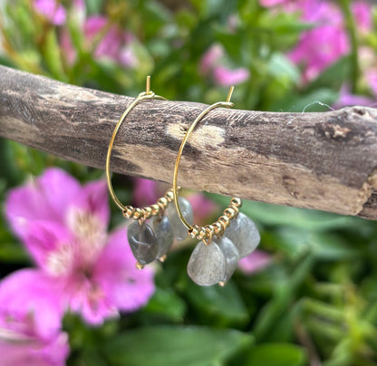18ct Gold Plated Green Gemstone Cluster Hoop Earrings