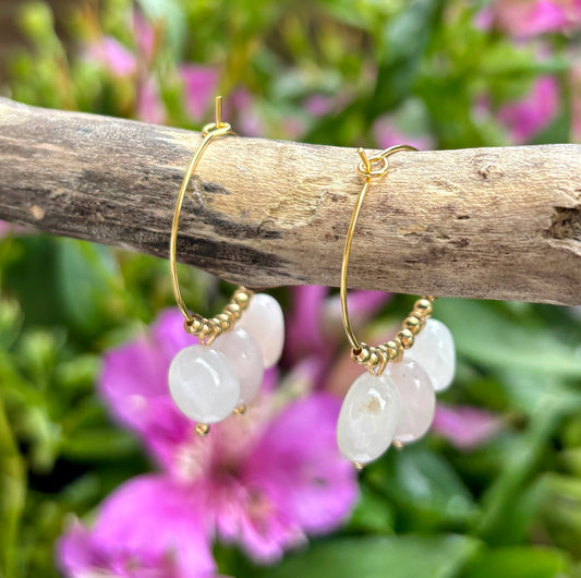 18ct Gold Plated Green Gemstone Cluster Hoop Earrings