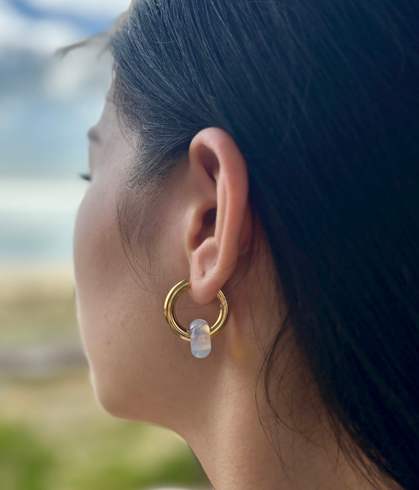 18ct Gold Plated Gemstone Doughnut Hoop Earrings
