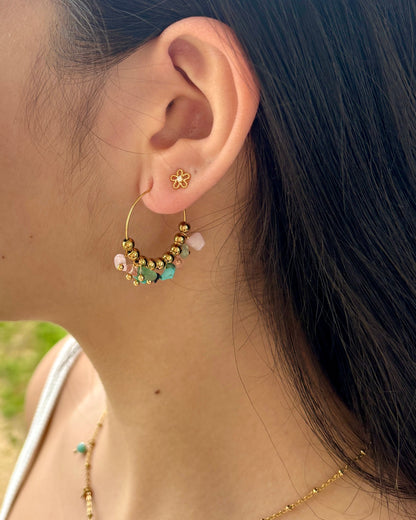 18ct Gold Plated Gemstone Cluster Hoop Earrings