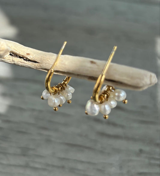 18ct Gold Plated Fresh Water Pearl Half Hoop Earrings