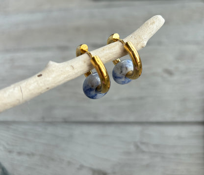 18ct Gold Plated Gemstone Doughnut Hoop Earrings