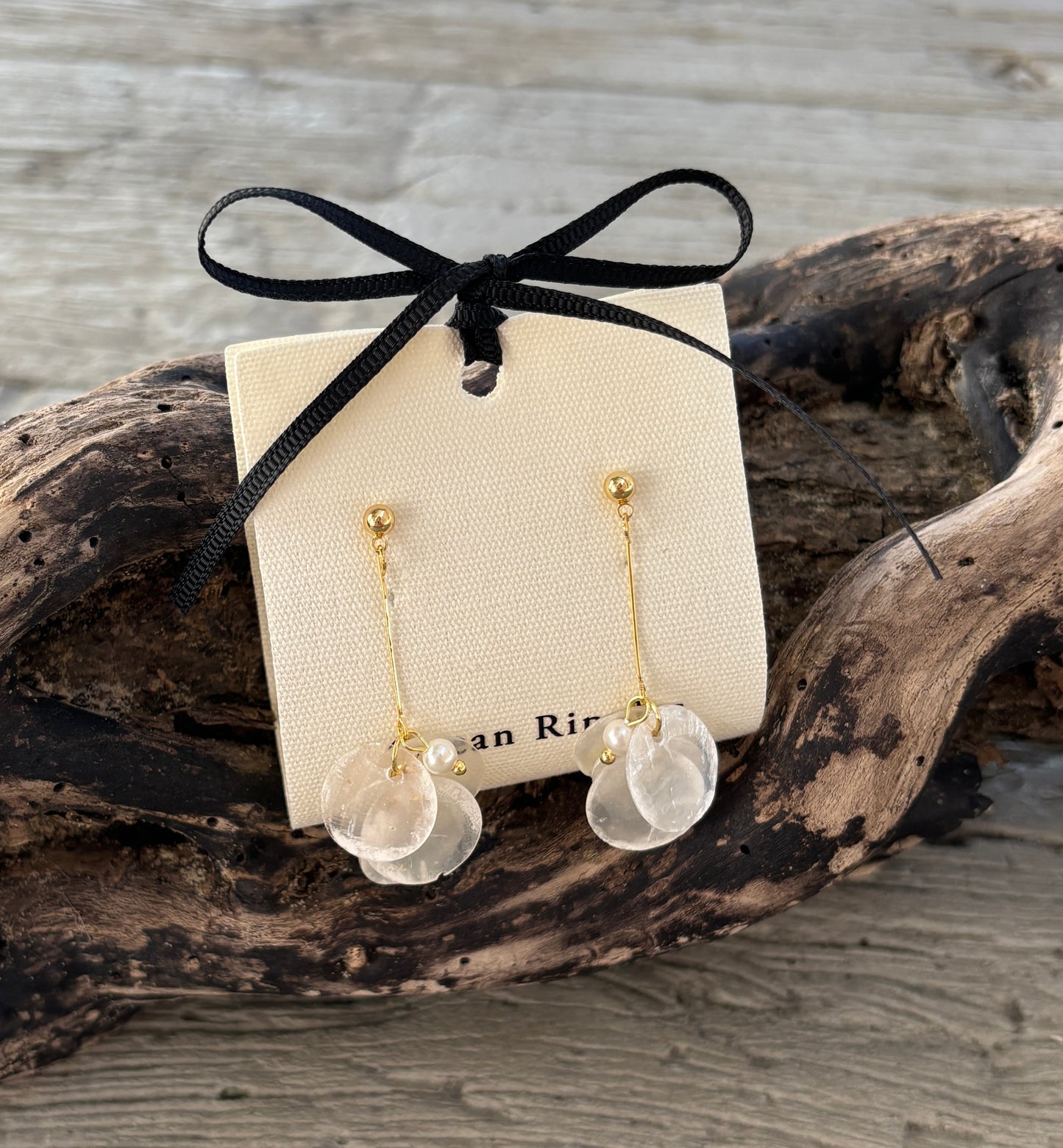 14ct Gold Plated Shell Disc Drop Earrings
