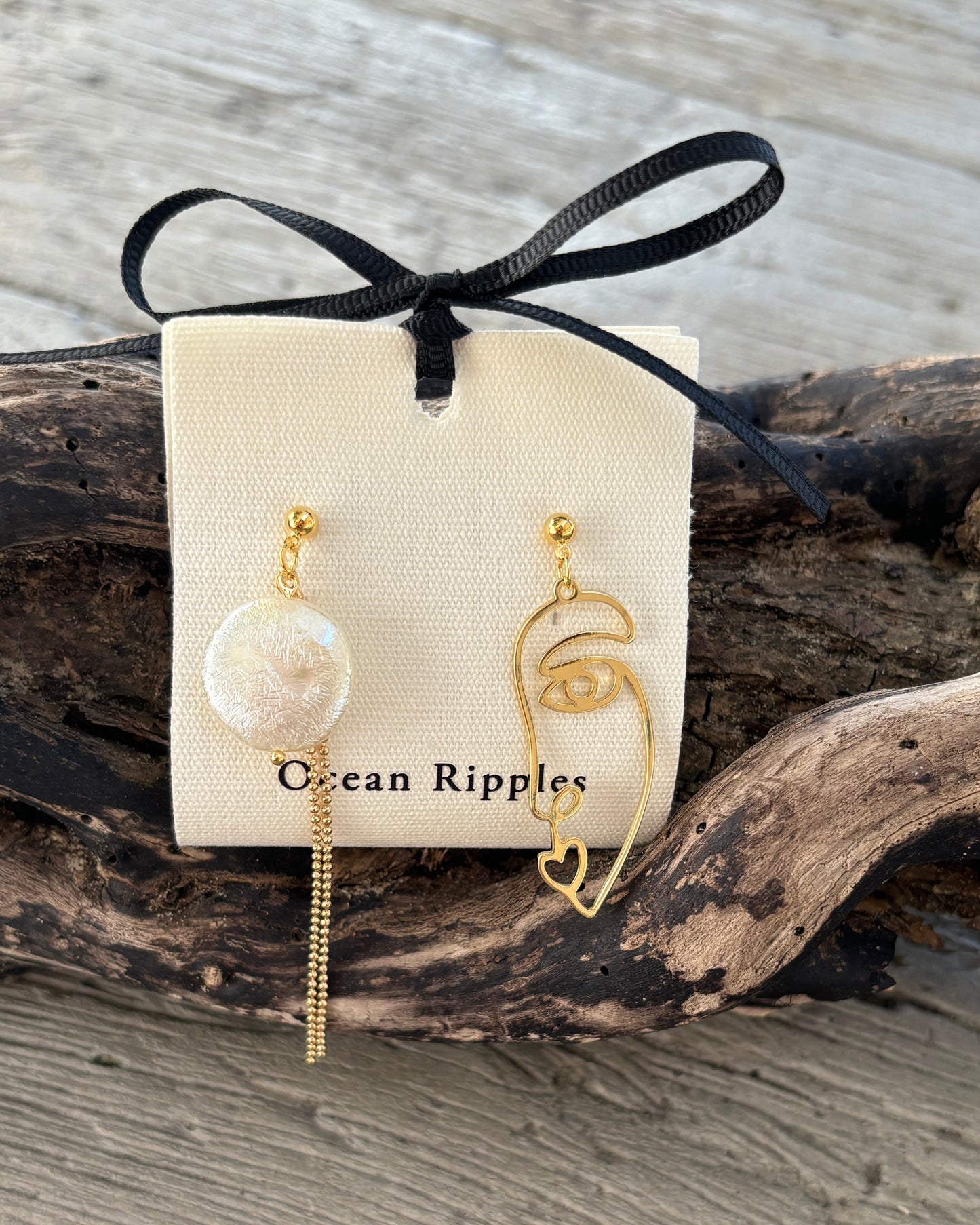 14ct Gold Plated Mismatched Face Earrings