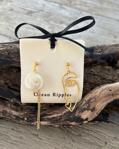 14ct Gold Plated Mismatched Face Earrings