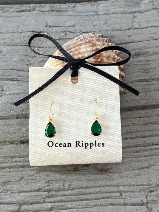 14ct Gold Plated Faceted Green Glass Drop Earrings