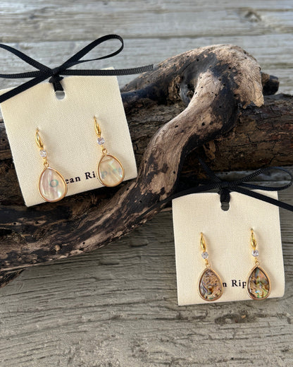14ct Gold Plated Abalone Shell Drop Earrings