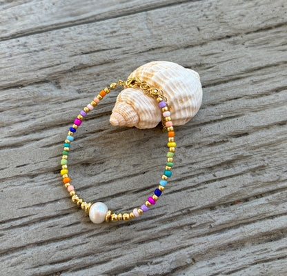 18ct Gold Plated Pearl Miyuki Rainbow Bracelet - Available In Silver