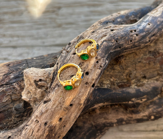 18ct Gold Plated Blue Green Cubic Zirconia Huggie Earrings