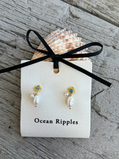14ct Gold Plated Double Fresh Water Pearl Drop Earrings