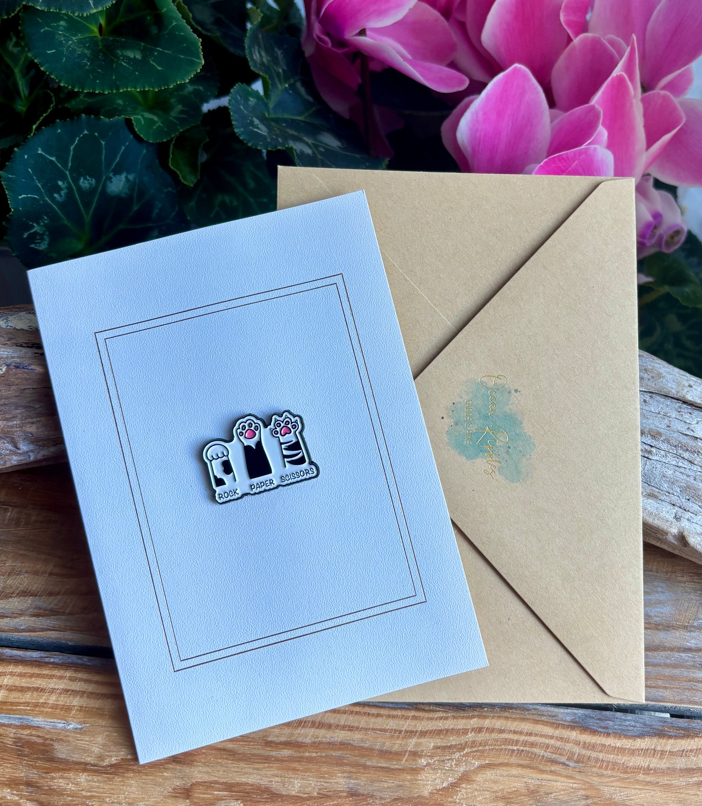 Rock Paper Scissors Pin Badge Card