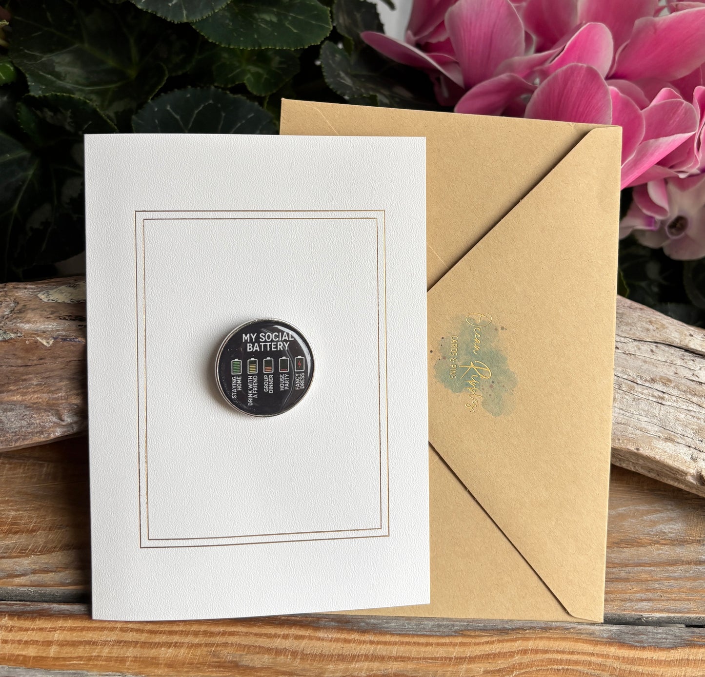 My Social Battery Pin Badge Card