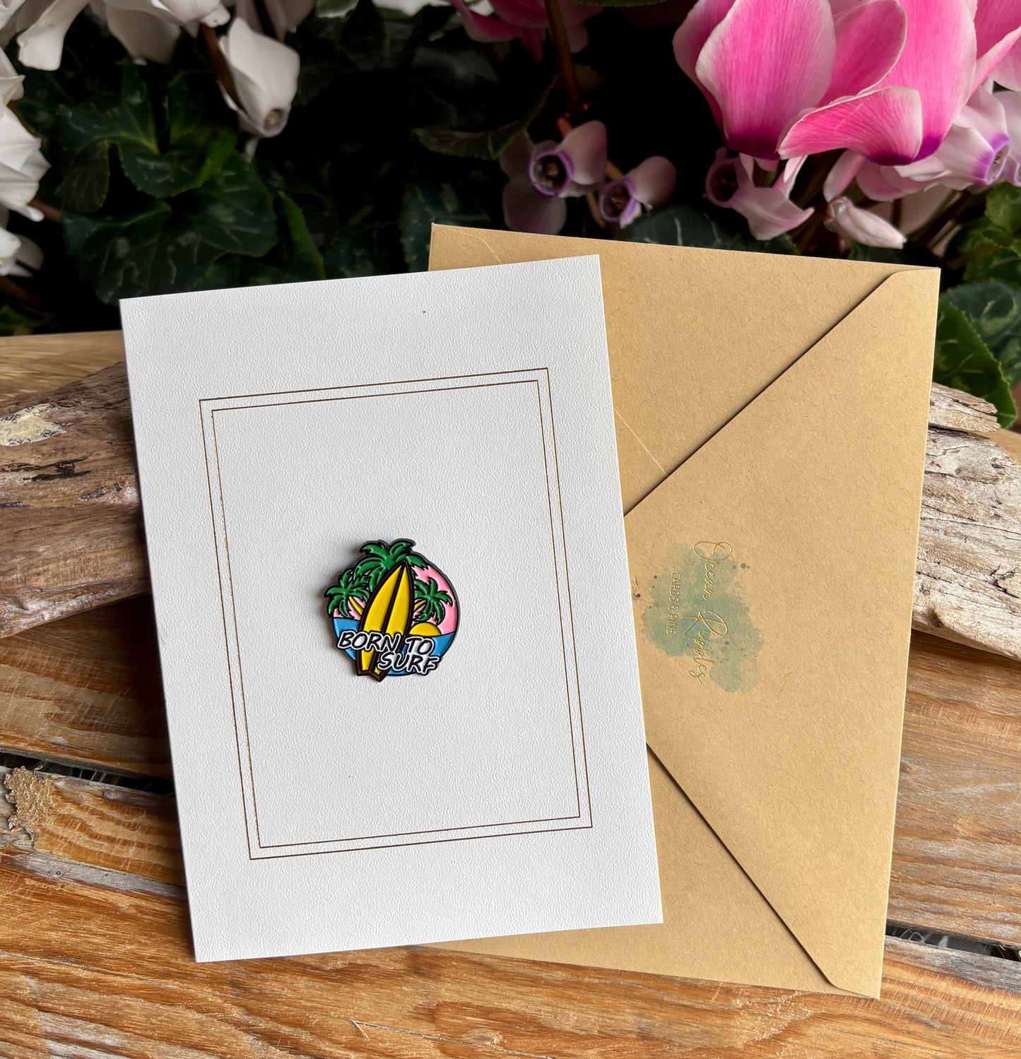Born to Surf Pin Badge Card