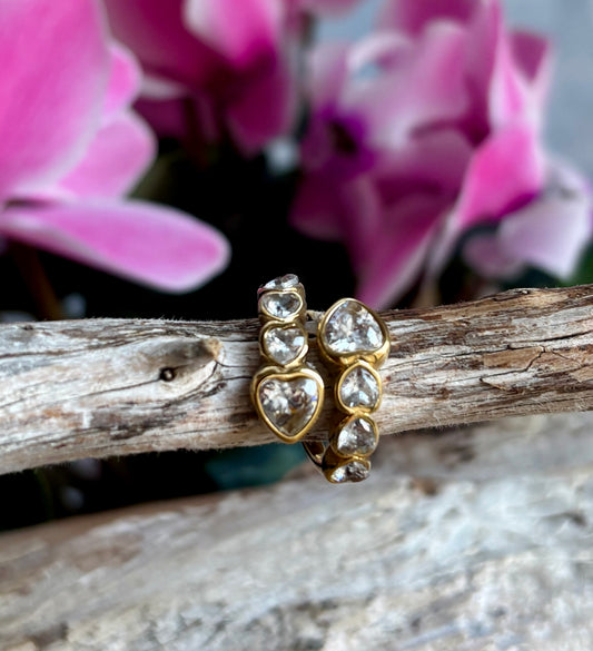 18ct Gold Plated Faceted Glass Heart Ring