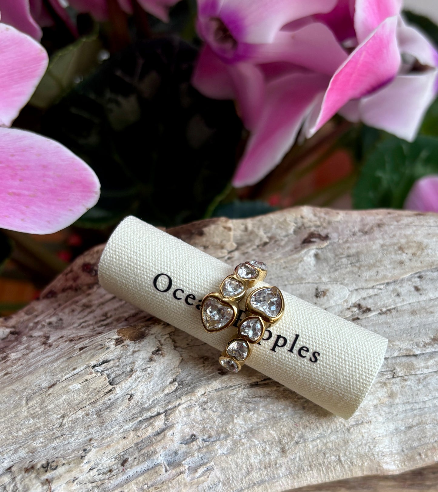 18ct Gold Plated Faceted Glass Heart Ring