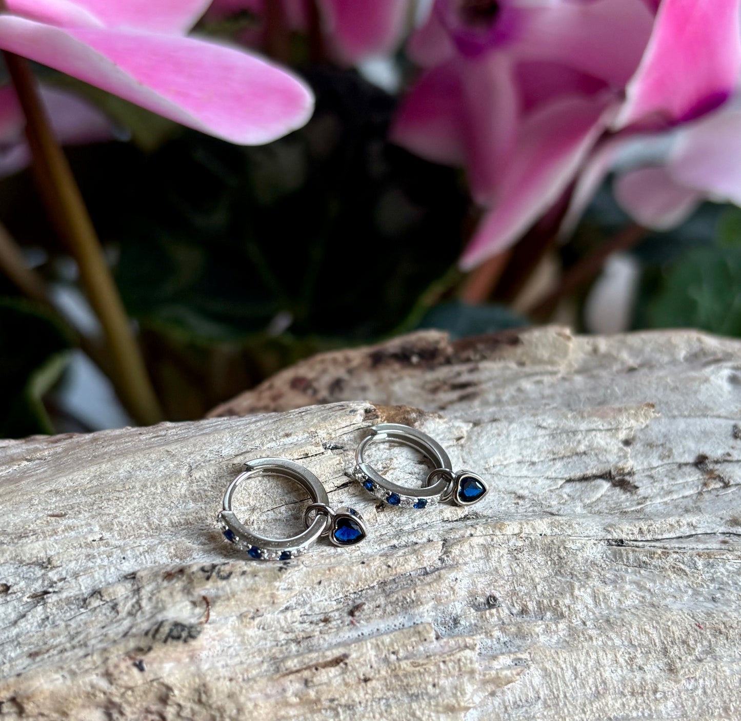 925 Sterling Silver Cubic Zirconia Heart Drop Huggie Earrings - Available in Three Colours
