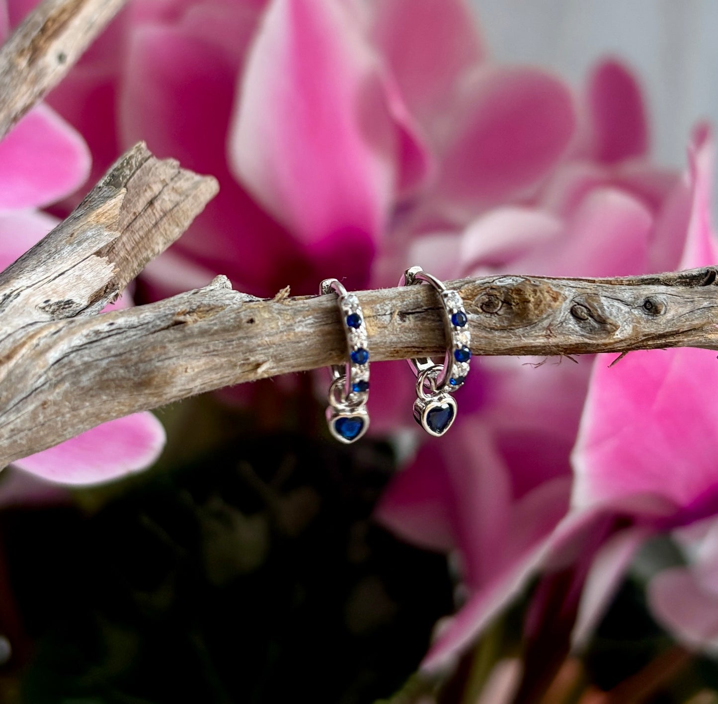 925 Sterling Silver Cubic Zirconia Heart Drop Huggie Earrings - Available in Three Colours