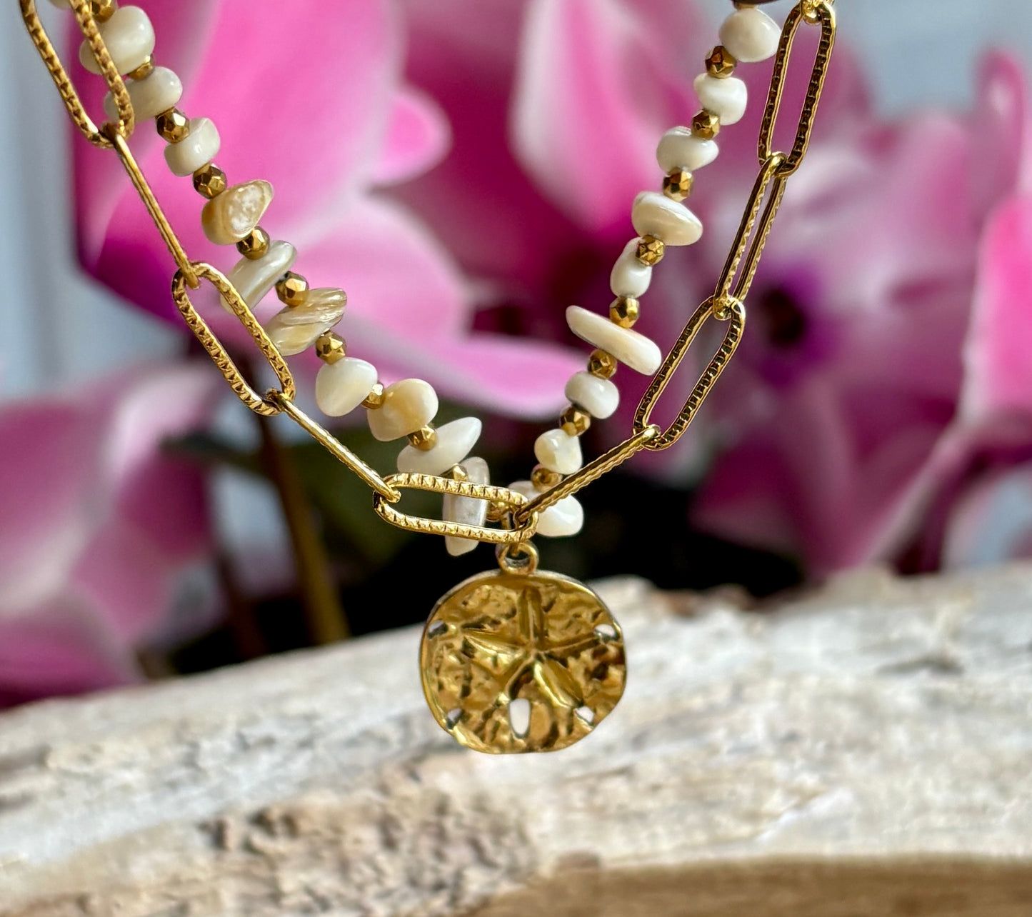 18ct Gold Plated Shell Chips Double Chain Bracelet