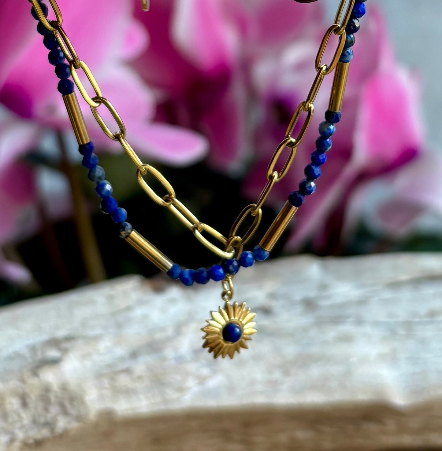 18ct Gold Plated Lapis Lazuli Double Chain Bracelet