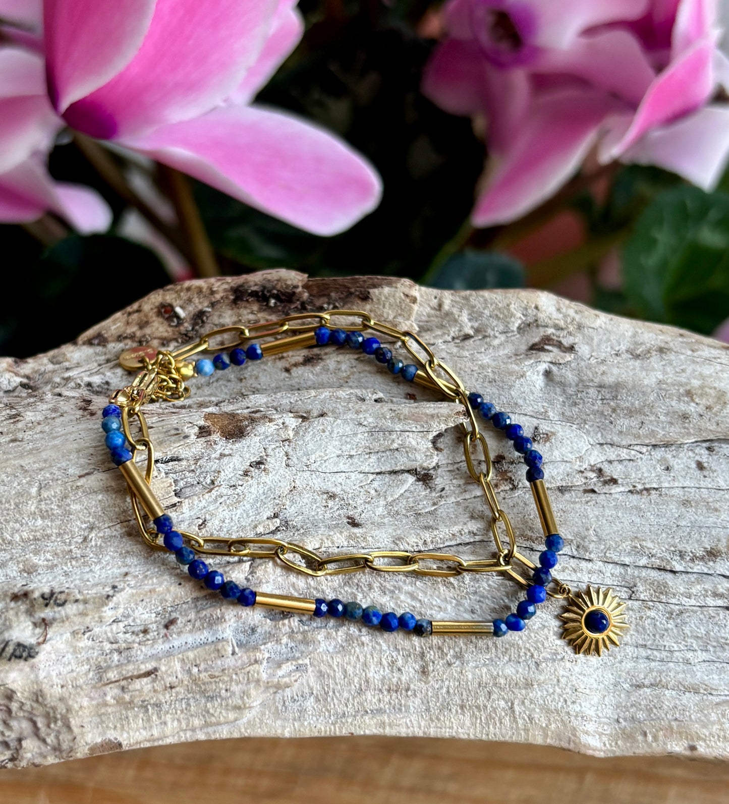 18ct Gold Plated Lapis Lazuli Double Chain Bracelet