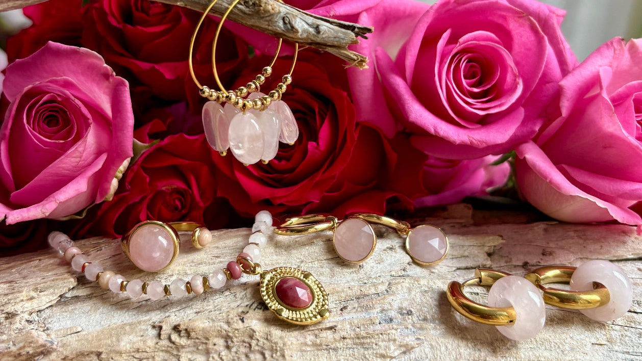 18ct Gold Plated Rose Quartz Doughnut Earrings