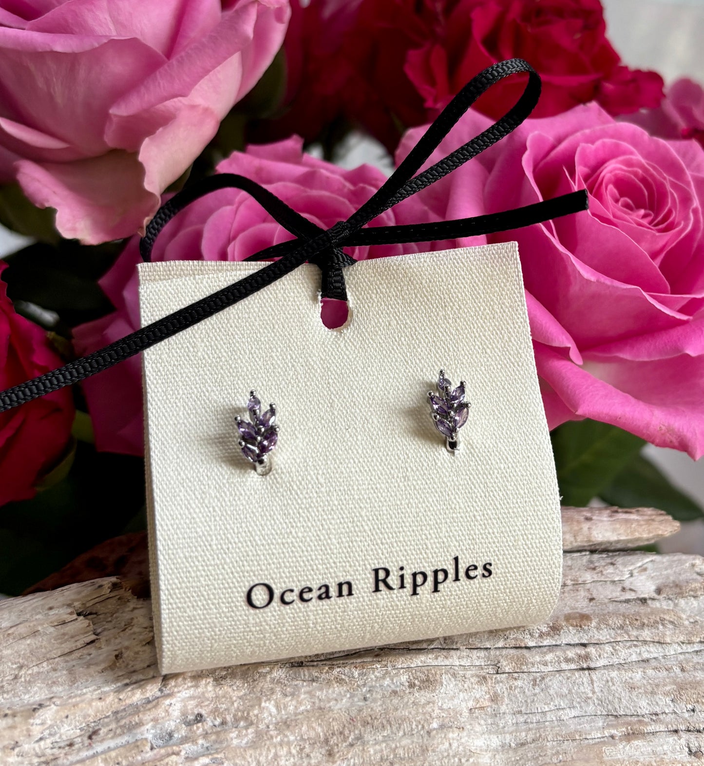 Rhodium Plated Cubic Zirconia Leaf Huggie Earrings - Available in Two Colours