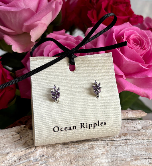 Rhodium Plated Cubic Zirconia Leaf Huggie Earrings - Available in Two Colours