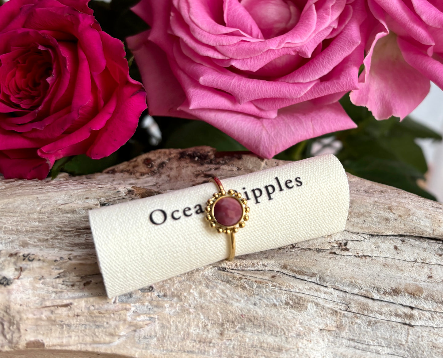 18ct Gold Plated Natural Stone Flower Ring - Available in Two Options