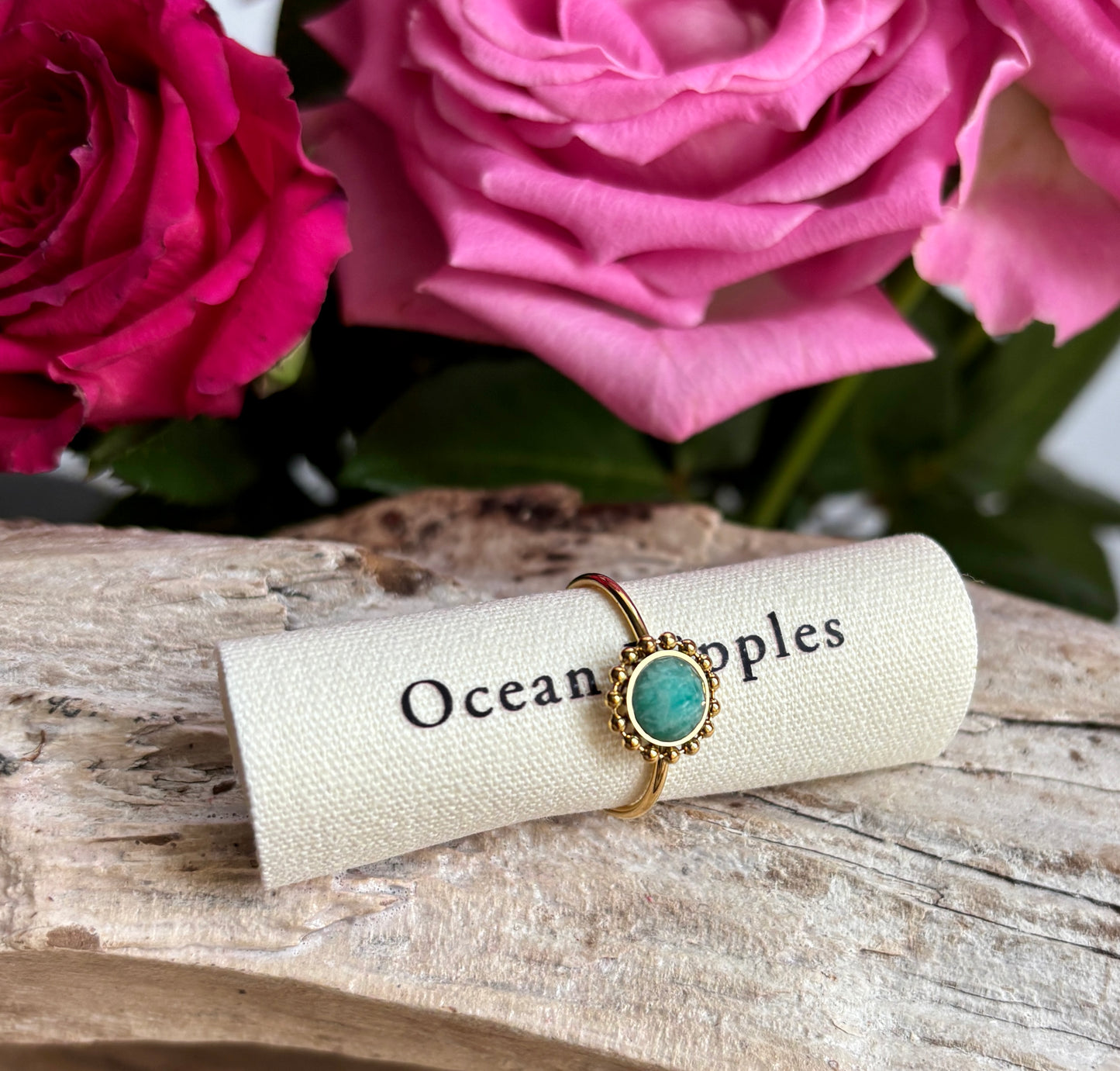 18ct Gold Plated Natural Stone Flower Ring - Available in Two Options