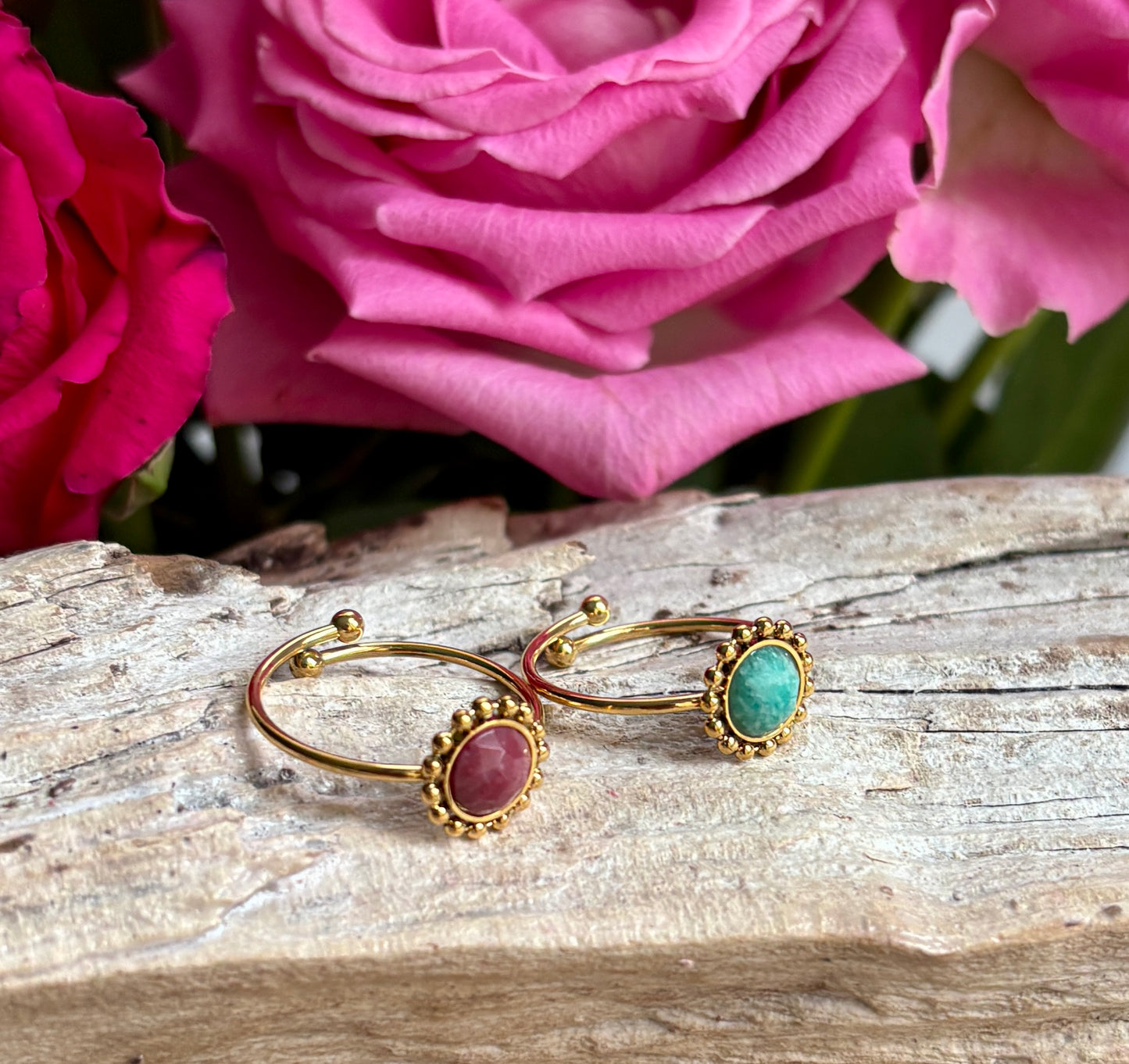 18ct Gold Plated Natural Stone Flower Ring - Available in Two Options